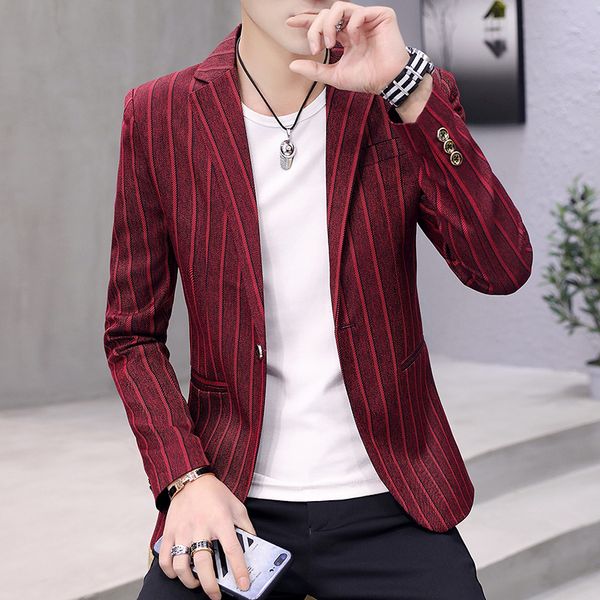 

ho 2019 men leisure striped suit handsome young cultivate one's morality autumn striped suit, White;black