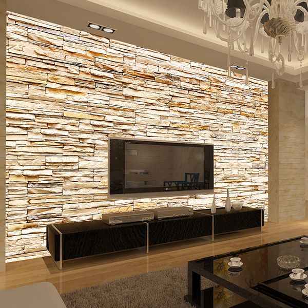 Non Woven Fashion 3d Stone Bricks Wallpaper Mural For Living Room