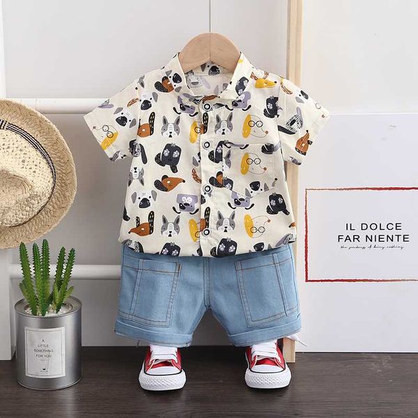 

cute dogs printed baby boys girls summer clothes cartoon cotton infant sports suit for a boy shirt + shorts children clothing, White