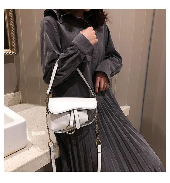 

new korean fashion ins chain small bag transparent bag female shoulder messenger women's saddle ladies handbag