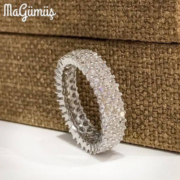 

3 three rows cubic zirconia tamtur silver wedding band ring, Golden;silver