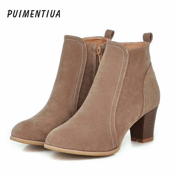 

puimentiua 2019 women boots flock ankle boots spring autumn women ladies party western stretch fabric boot plus size 35-42, Black