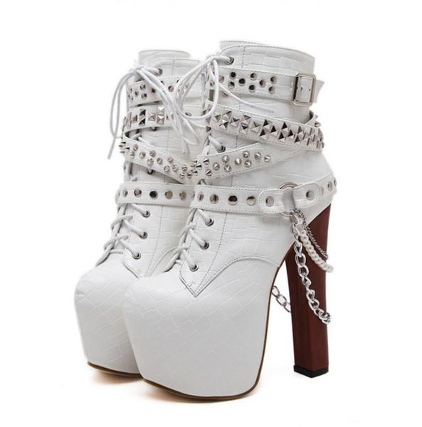 

new apricot/black cherry blossoms texture platform wooden heel ankle bootie