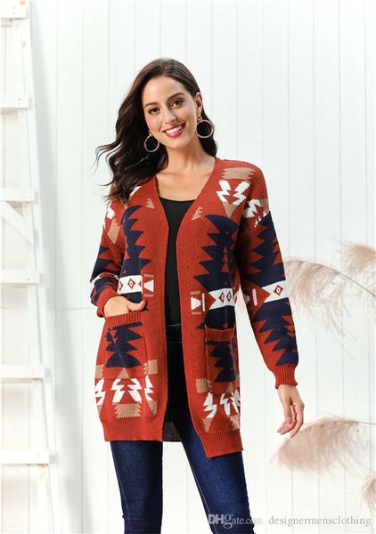 

длинные зимние женские вязаные рождество печатные лоскутная цвета кардиган женские свитера вскользь сыпучие женский тройники с карманами, White