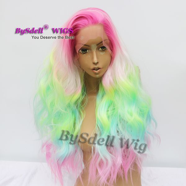 Unicorn Pastel Hair Pink Yellow Blue Ombre Hair Synthetic Spring