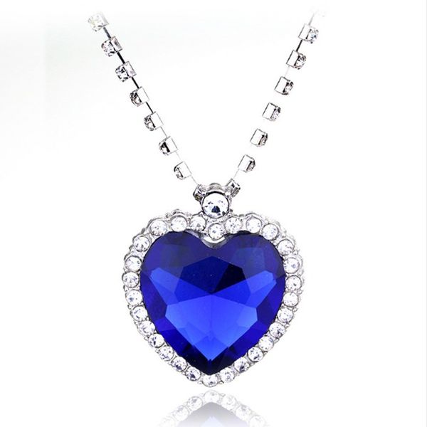 

sweet love heart titanic heart of ocean blue heart love forever pendant necklace jewelry collier femme 2020, Silver