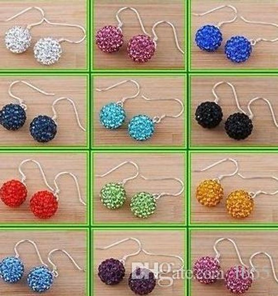

новый 30 пар/лот 10 мм лучший hotsale кристалл rhinestone mix белый новый диско-шар бусины глины кристалл серьги серьги q5422, Golden;silver