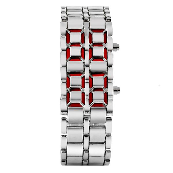 Moda Nero/Argento Full Metal Digital Lava Orologio da polso da uomo Display a LED rosso/blu Orologi da uomo Regali per uomo Ragazzo Sport Orologio creativo