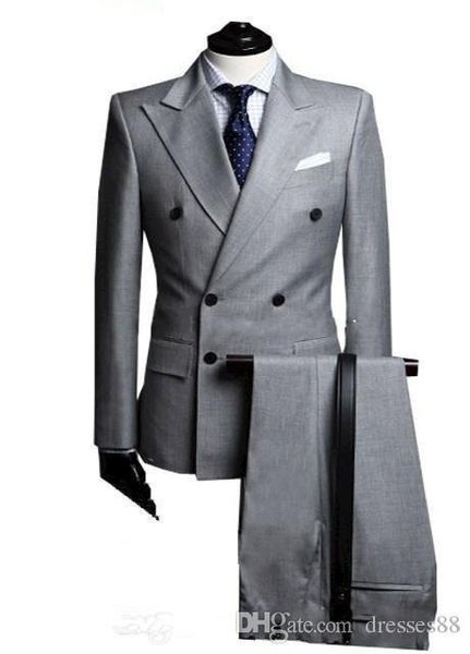 

fashion light grey groom tuxedos double-breasted groomsmen wedding tuxedos popular men formal blazer prom jacket suit(jacket+pants+tie) 330, Black;gray