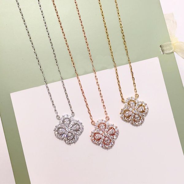 

titanium steel clover necklace colors double-faced four leaf clover pendants necklace zircon korea clavicle fashion jewelry for gifts, Silver