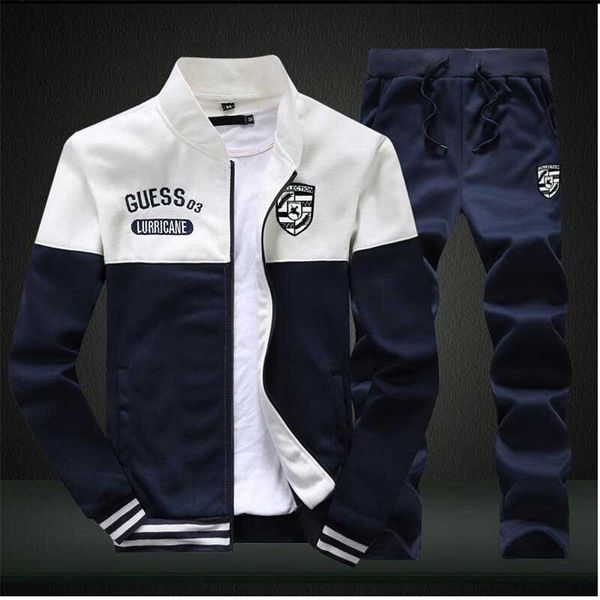 

2016 new brand tracksuits men's patchwork sportswear jackets+pants mens hoodies and sweatshirts outwear suits man plus 4xl, Black
