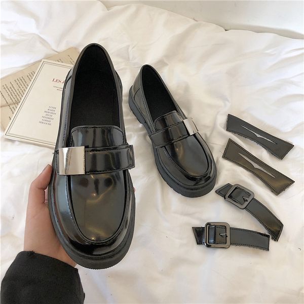 

shoes woman 2019 black flats female footwear casual sneaker oxfords women's modis british style autumn round toe clogs platform
