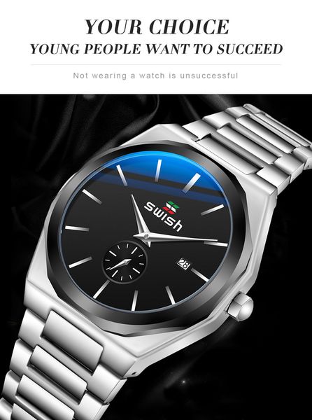 

classic fashion men's wrist watch waterproof steel band watch men's calendar quartz watch, Slivery;brown