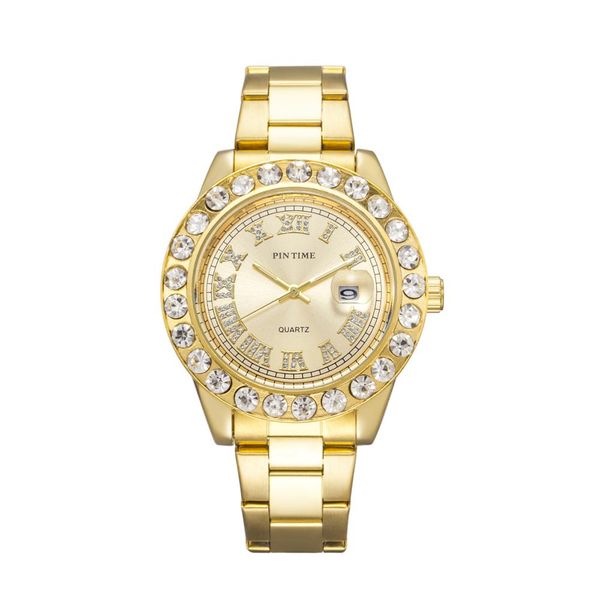 

roman men watch pintime brand business gold diamond calendar waterproof quartz wristwatch relogio masculino reloj hombre, Slivery;brown