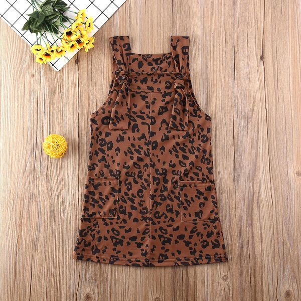

1-6y kids baby girls dress clothes leopard print sleeveless suspender bib straight overalls dress outfits, Red;yellow