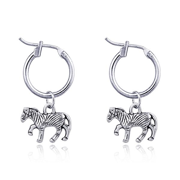 

1 pair cute animal stereoscopic small zebra hoop earrings ancient silver horse color personality earrings for women jewelrye63-7, Golden;silver