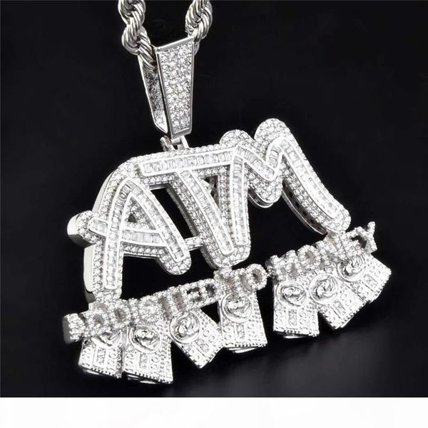 

iced out full циркон atm увлекавшийся деньги ожерелье серебра золота гальваническим mens hip hop ювелирных подарков, Silver
