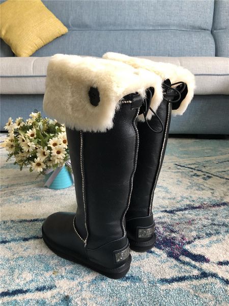 

british style luxury design rivet high snow boots over the knee waterproof riding boots plus velvet thick boots size 35-40 03, Black