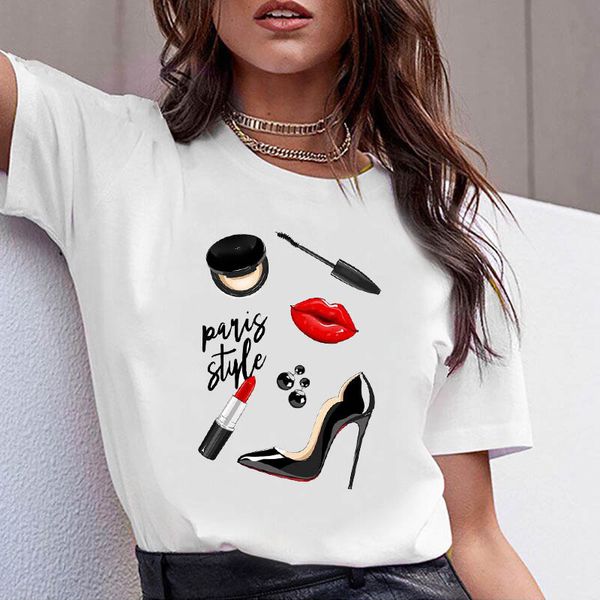

women clothes print flower perfume bottle sweet short sleeve tshirt printed women shirt t female t-shirt casual woman tee, White
