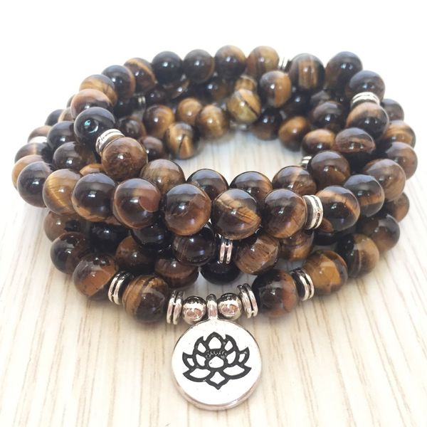 

108 mala beads bracelet 108 mala beads necklace tiger eyes bracelet laps bracelets lotus pendant yoga bracelets women's gift, Golden;silver