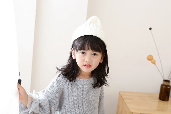 

cute baby knitted hat fashion kids warm winter hats soft fur pom ball caps candy color crochet beanie cap dhl, Yellow