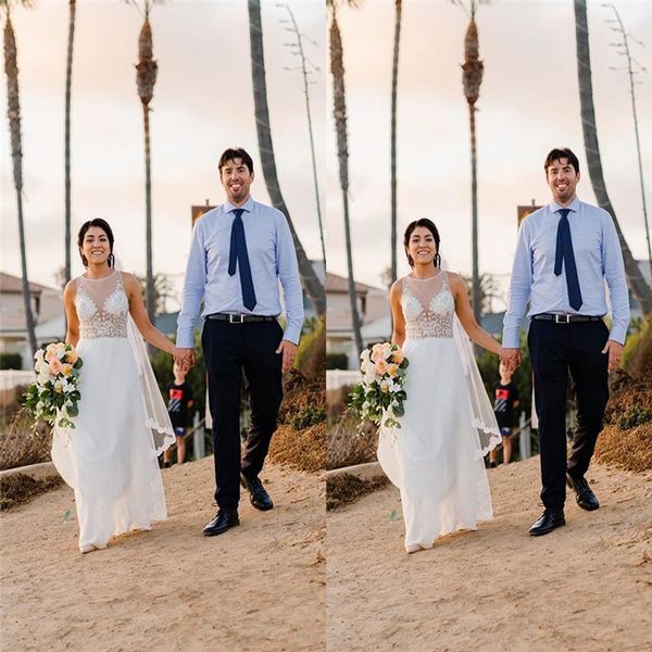 

2020 jewel chiffon aline wedding dresses bohemian beach hippie style bridal gowns with custom made plus size, White
