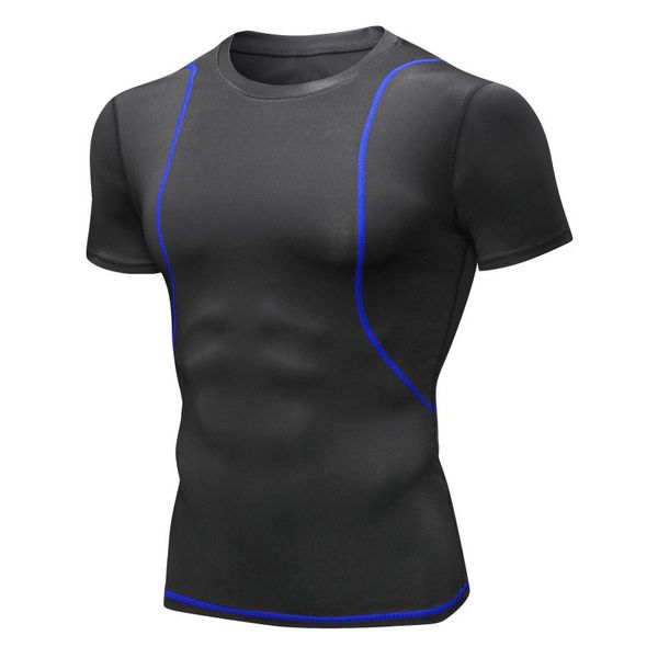 

sport shirt men tees running shirts gym shirt sports fitness t quick dry fit camiseta running hombre, Black;blue