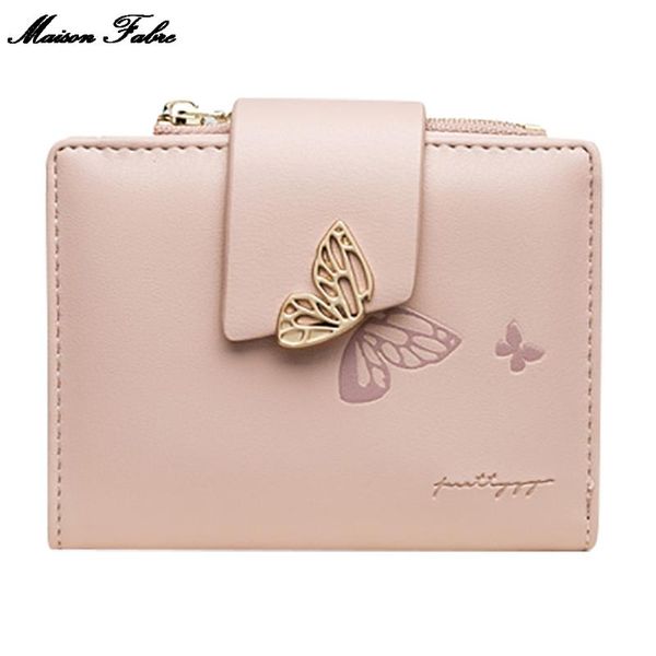 

maison fabre women's fashion short wallet zipper short butterfly buckle double fold wallet simple bag bag coin card, Red;black