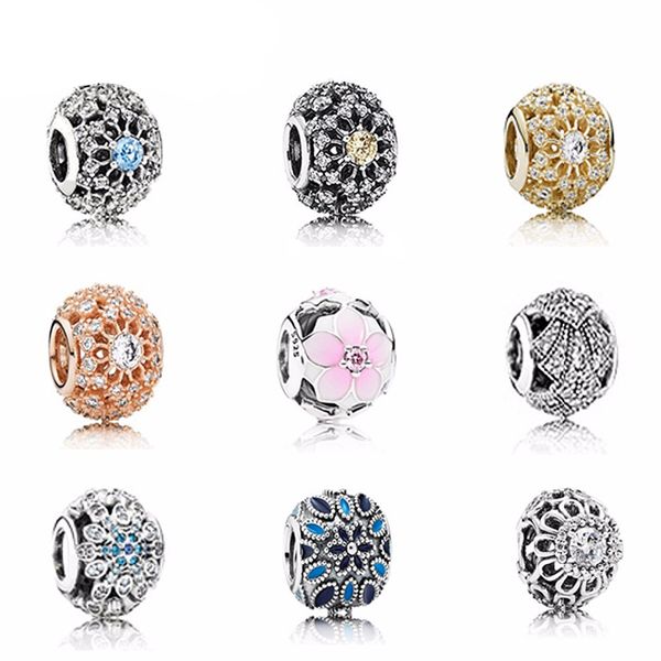 

new 100% 925 sterling silver pandora hollow crystal charm bead pearl fit original bracelet diy bracelet factory wholesale, Black