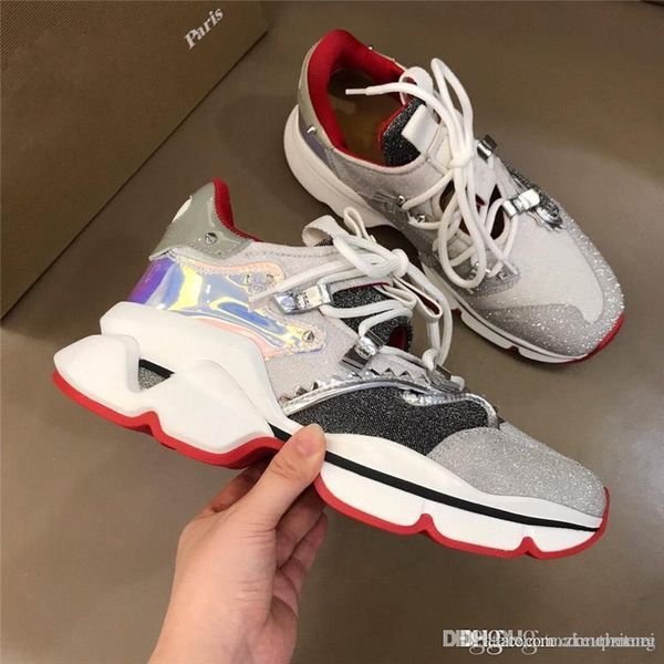 

christians loubo spike sock donna flat snow white red neoprene sneaker with original box, Blue;gray