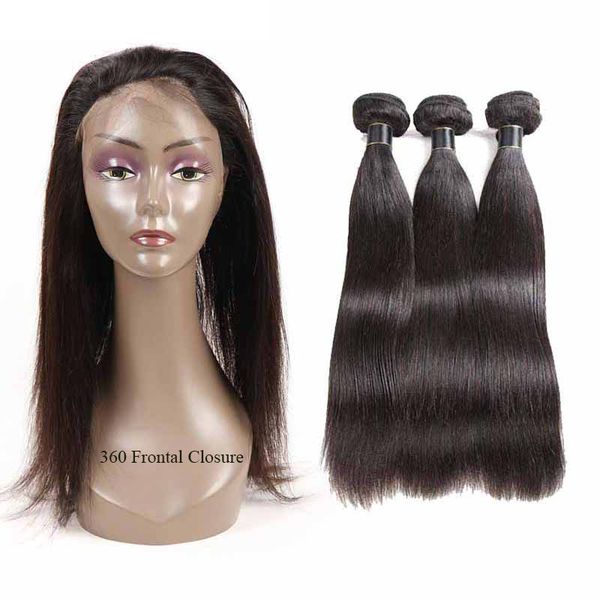 Pre Plucked Brazilian Straight Hair Weaves With 360 Lace Frontal