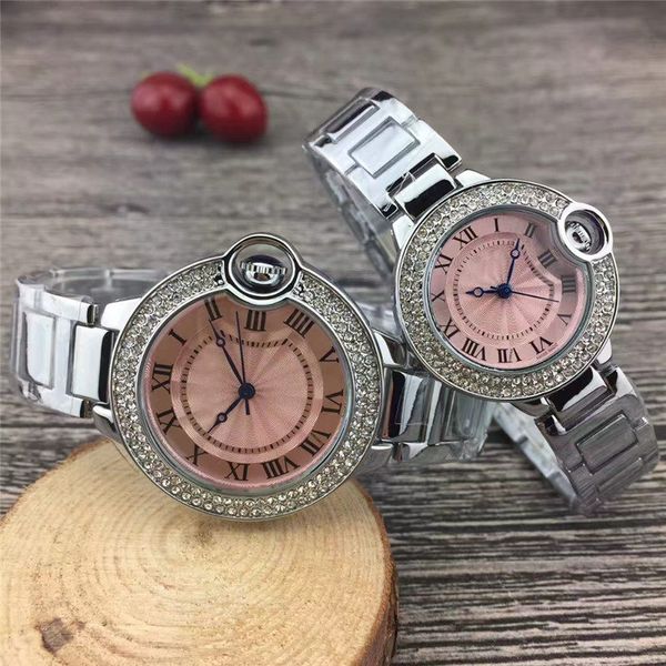 

new luxury men's and women's watches diamond quartz stainless steel watch rhinestones rose gold watch clock gift, Slivery;brown