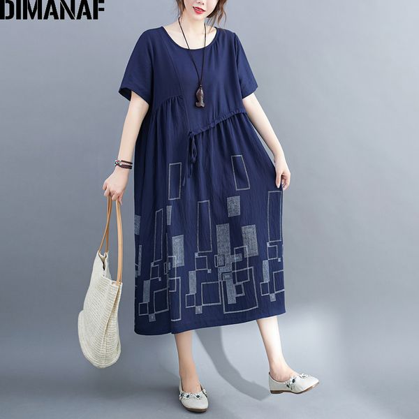

dimanaf summer plus size dress vintage print geometric women clothing elegant lady vestidos female sundress loose pleated belt, White;black