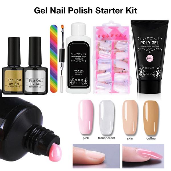 

gel nail polish starter kit with base coat uv gel manicure set for beginner beauty nail art accessories extension glue