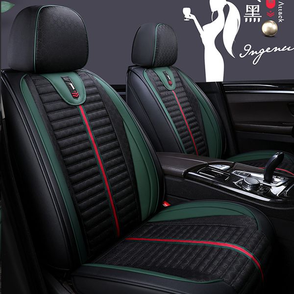

car styleing flax/pu leather auto universal size for toyota hyundai kia bmw fit car seat cover automobile protector covers( gray/green