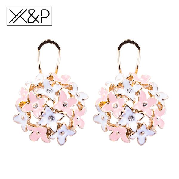 

x&p fashion luxury korea style crystal gold stud earrings for women girl party wedding flower clover round earring jewelry, Golden;silver