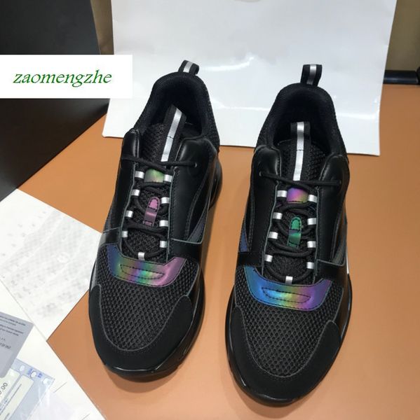 

b22 technical knit and calfskin sneaker women casual breathable nesh sports luxury designer shoes speed trainer nen fashion sneaker n39, Black