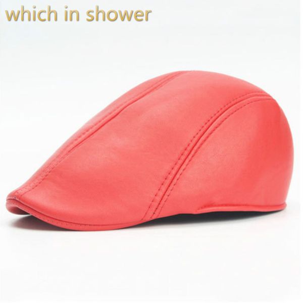 

which in shower blank pu beret men french style faux leather flat cap women spring winter retro newsboy hat for male or female, Blue;gray
