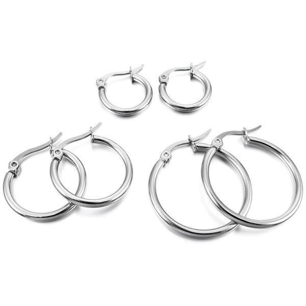 

3 pairs 15mm 20mm 25mm stainless steel hoop earrings for woman, Golden;silver