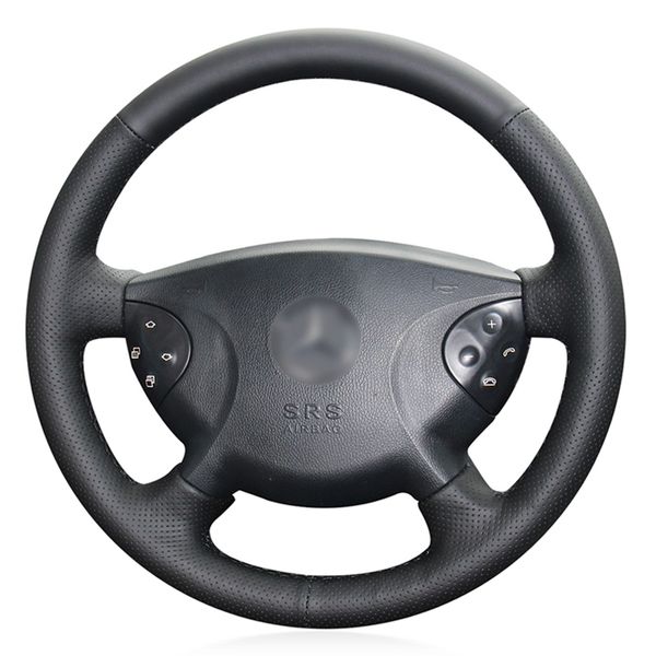 

black pu faux leather hand-stitched car steering wheel cover for - w210 e240 e63 e320 e280 2002 2003 2004 2005