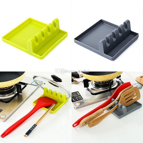 

new kitchen utensil rest spoon pot pan lid pot shovel holder food grade hard silicone tools shelf gray and green wx9-29