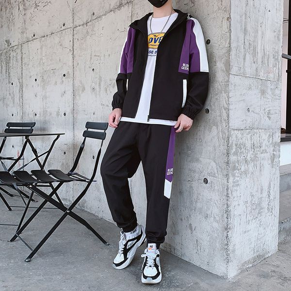 

мужская дизайнерская марка комплект спортивной куртки осень контраст спортивная одежда повседневный костюм прилив, White;black