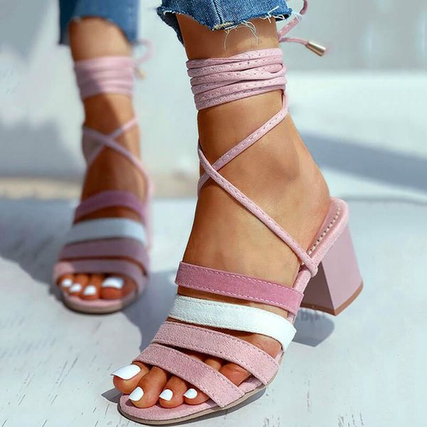 

women summer plus size high heels sandals shoes woman open toe cross-tied lace up gladiator sandalias mujer sapato feminino d963, Black