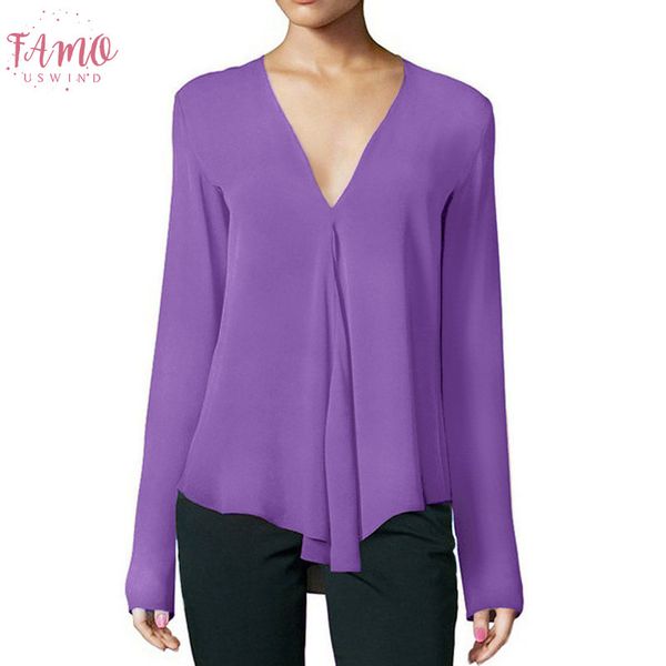 

2020 new summer women long sleeve chiffon blouses ladies fashion casual solid v neck shirts size s 6xl, White