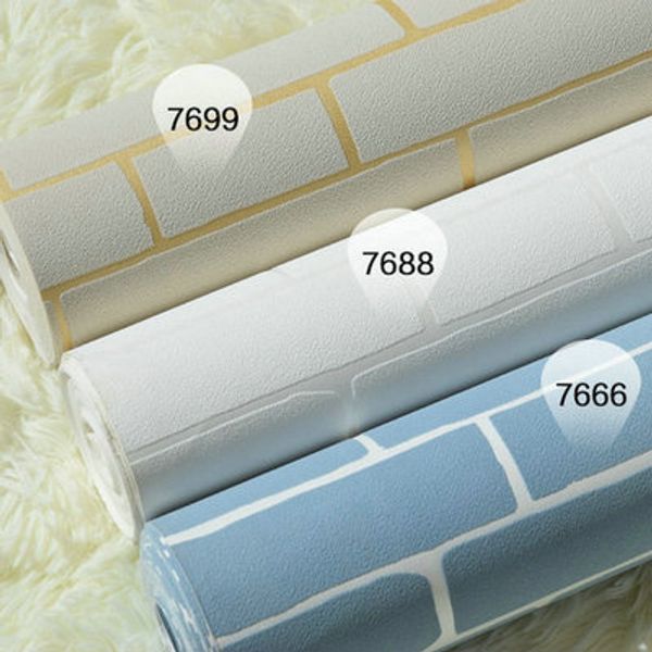 

53cmx10m white blue brick wallpaper non-woven fabric 3d tv background hair salon hairdressing clothing store wallpaper bedroom