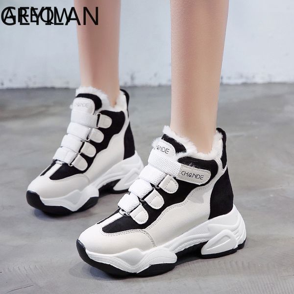 

women's shoes 2020 inside heightening short boots versatile thick bottom slope heel boots high heel, Black