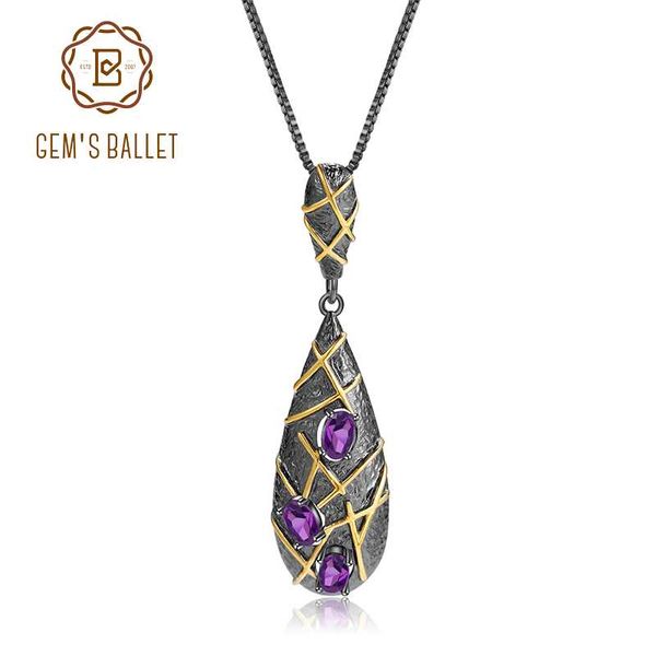 

gem's ballet 925 sterling silver handmade staggered lines pendant necklace 1.46ct natural amethyst statement pendant for women