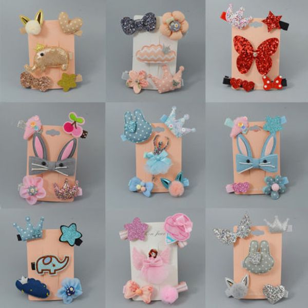

lot 5pcs/set girl children's cartoon animal hair clips cloth card baby hairclip, Slivery;white