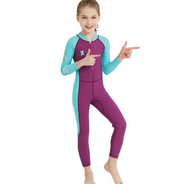 

one-piece long sleeve kids diving suit children full body wetsuit keep warm uv protection swimwear surfing snorkeling