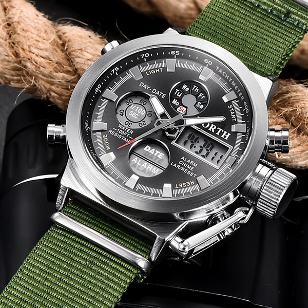 

2019 north new men's fashion sport watch men nylon strap waterproof quartz watches male date led analog clock relogio masculino, Slivery;brown